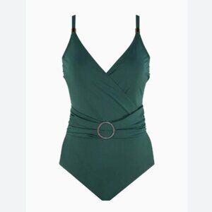 New NWT Amoressa by Miraclesuit Oil Slick Getty One-Piece Swimsuit Forest Green